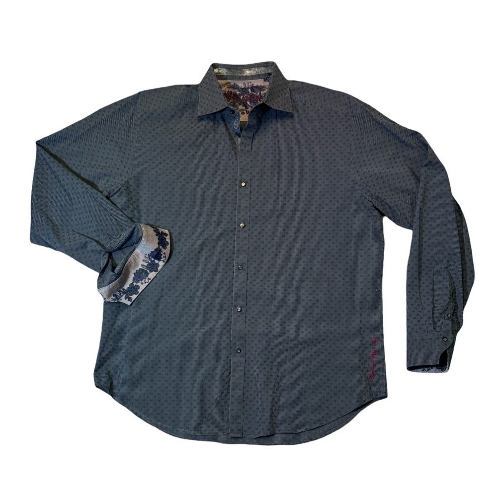 Robert Graham mens L Large gray geo pattern stripe flip cuff button up shirt